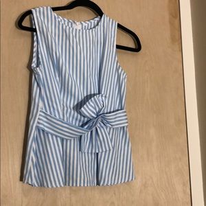 Blue pinstripe top with bow